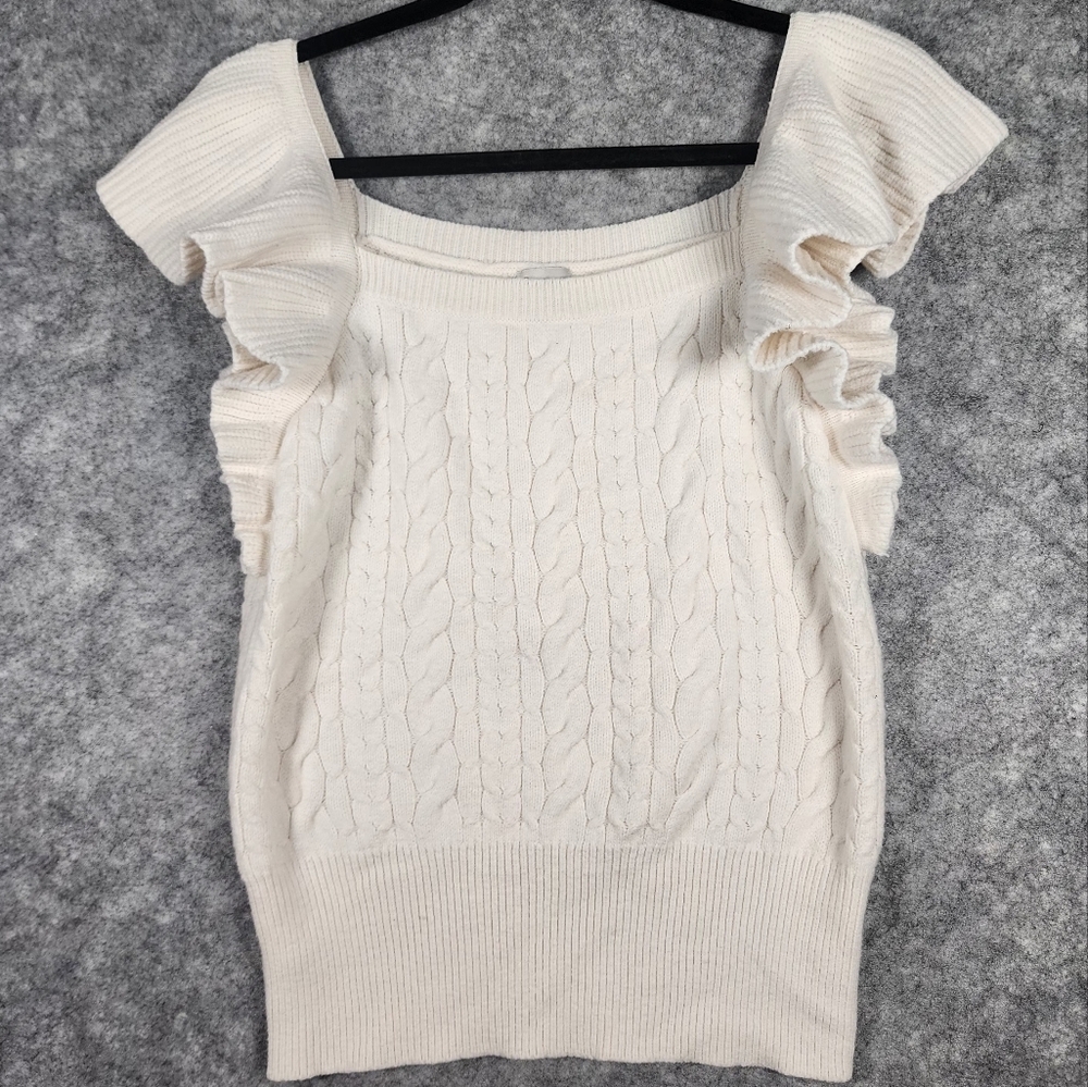 A New Day Cream Colored Sweater with Ruffle Sleeve Top Size Medium